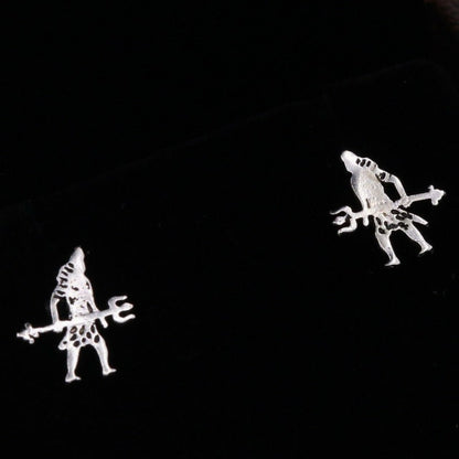 925 silver Lord Shiva stud earring with trident design, featuring intricate tribal ornament craftsmanship in a detailed jewelry image.