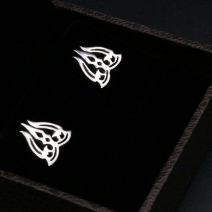 Silver handmade Shiva idol stud earring with trident design, stylish men's jewelry from TRIBAL ORNAMENTS.
