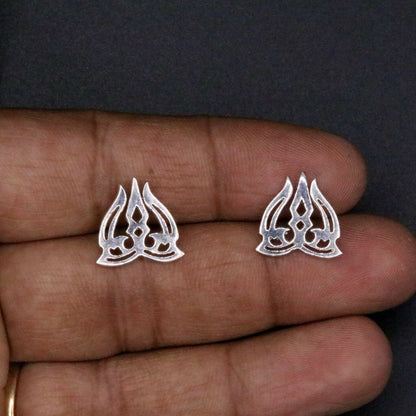 Silver handmade Shiva idol stud earring featuring Trishul design from TRIBAL ORNAMENTS, crafted for men's traditional jewelry.