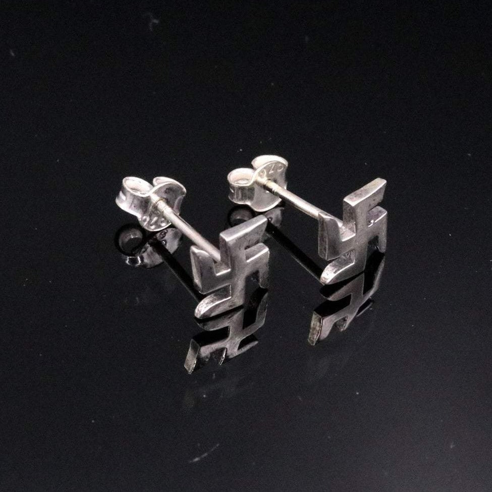 Sterling silver handmade swastika stud earring fabulous indan idol symbol earring jewelry for unisex ss - TRIBAL ORNAMENTS
