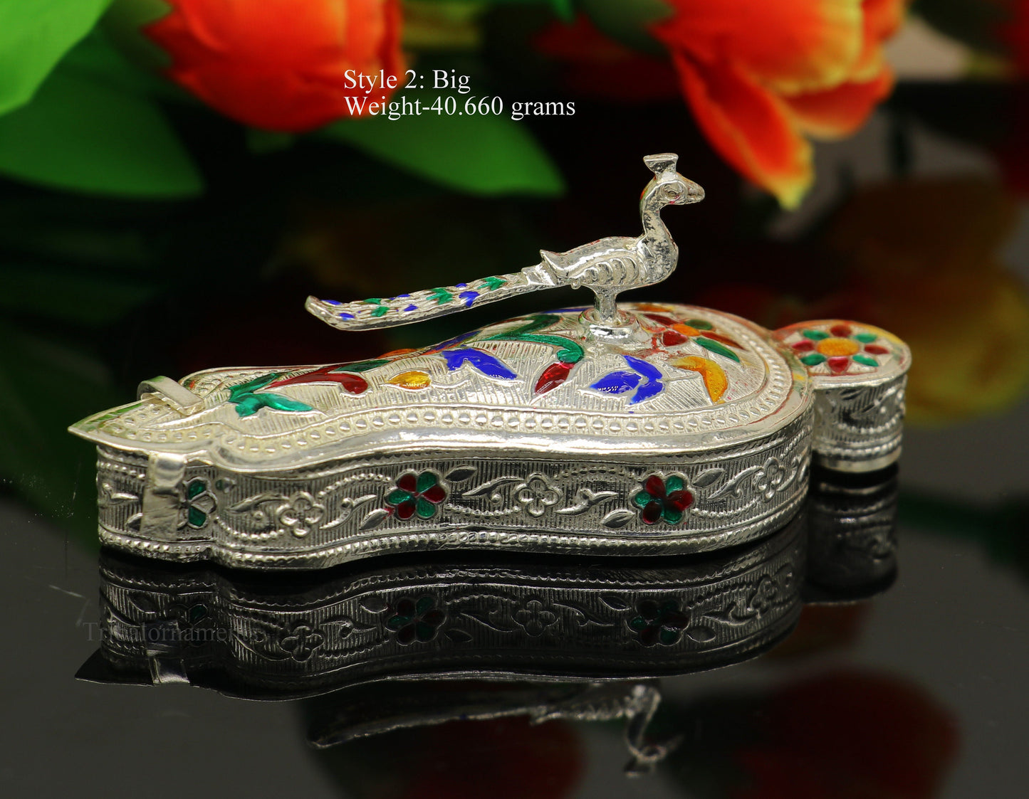 925 sterling silver handmade fabulous unique design peacock trinket box, brides gift, casket box, silver article, silver utensils stb264 - TRIBAL ORNAMENTS