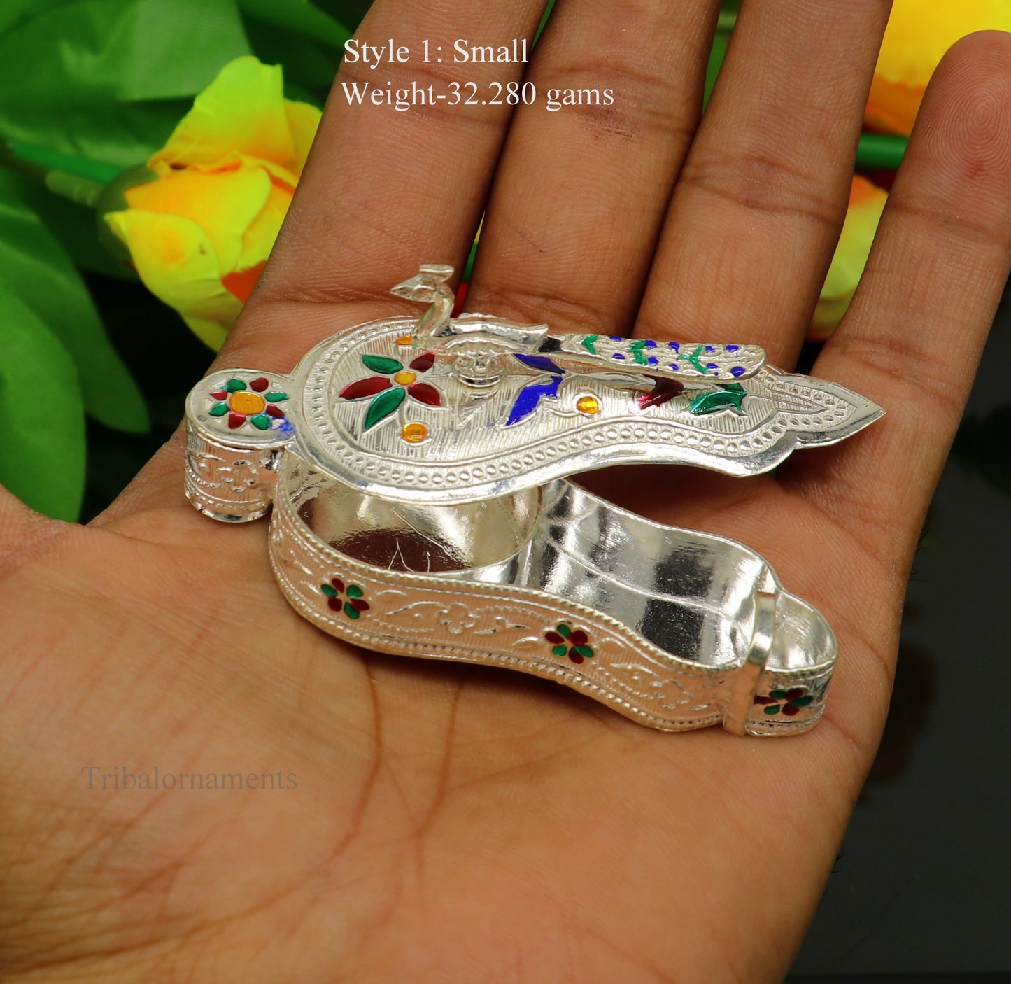 925 sterling silver handmade fabulous unique design peacock trinket box, brides gift, casket box, silver article, silver utensils stb264 - TRIBAL ORNAMENTS