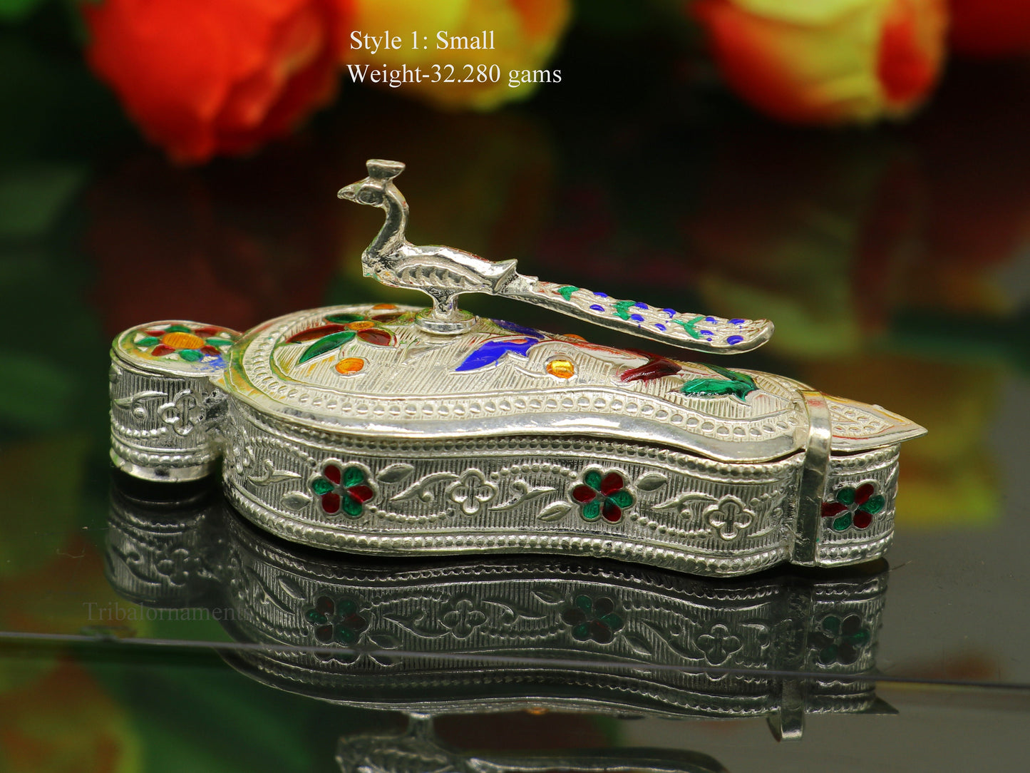 925 sterling silver handmade fabulous unique design peacock trinket box, brides gift, casket box, silver article, silver utensils stb264 - TRIBAL ORNAMENTS