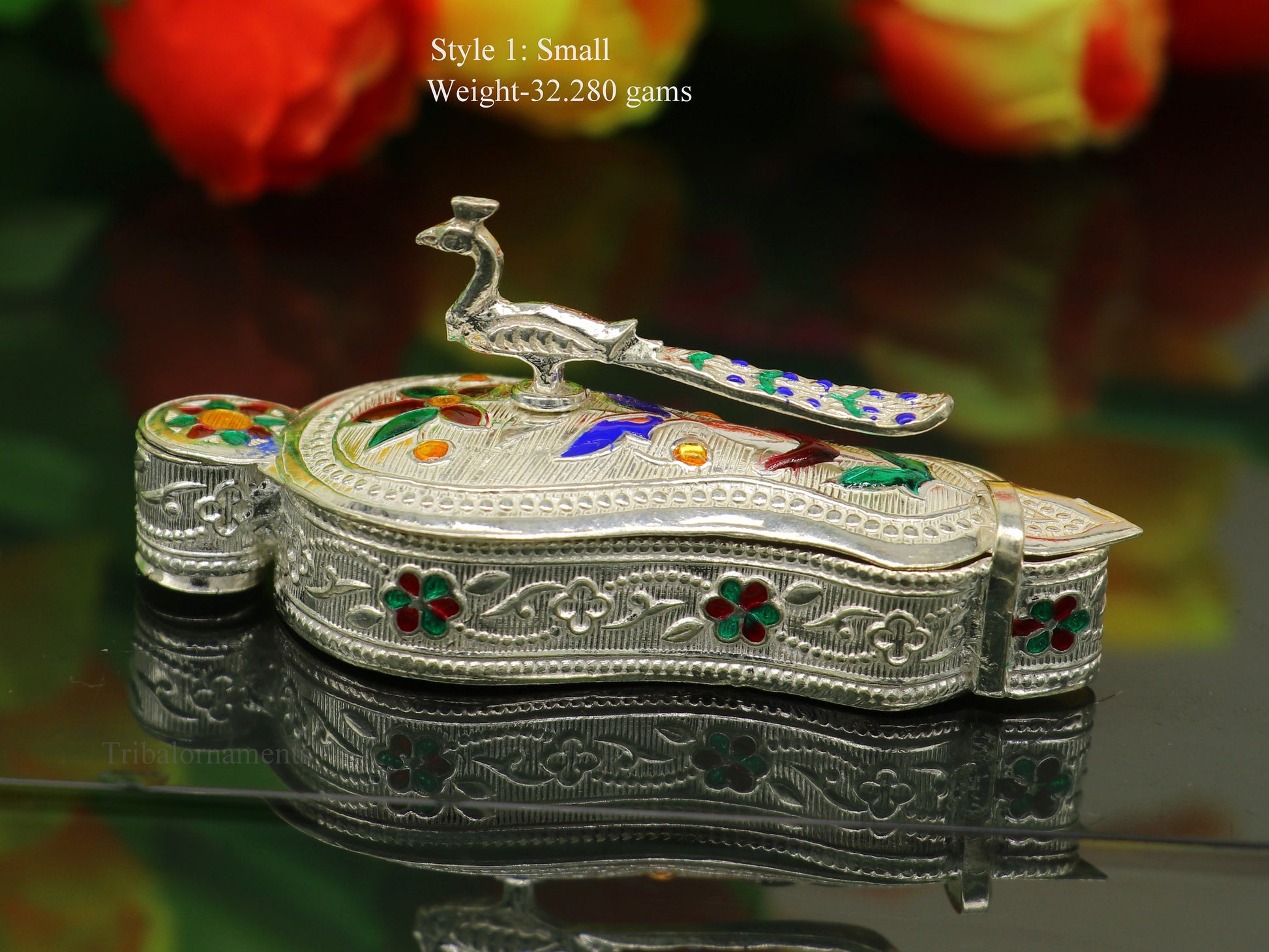925 sterling silver handmade fabulous unique design peacock trinket box, brides gift, casket box, silver article, silver utensils stb264 - TRIBAL ORNAMENTS