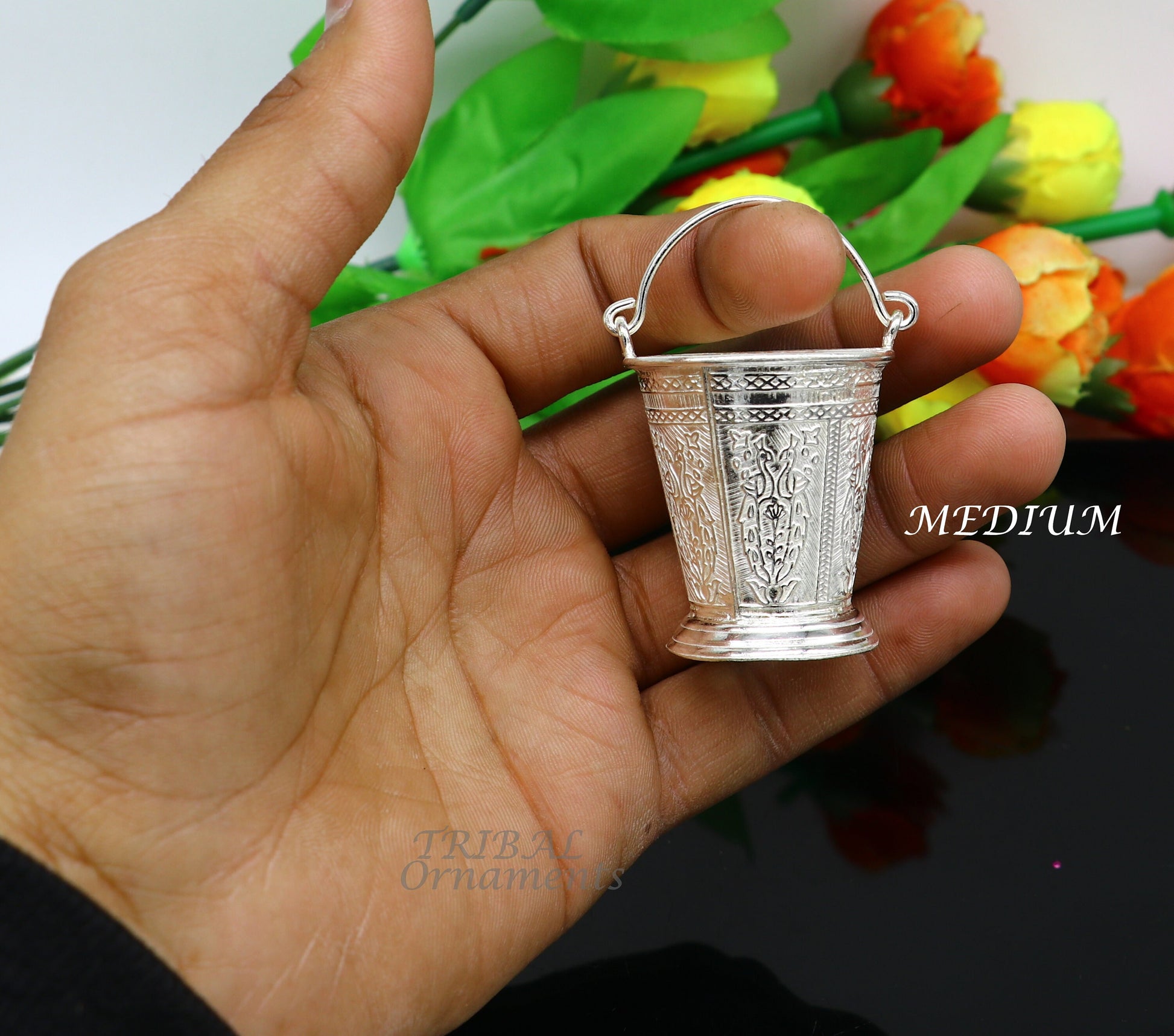 925 sterling silver handmade fabulous vintage style bucket toy for puja or worshipping, Diwali puja article utensils su976 - TRIBAL ORNAMENTS