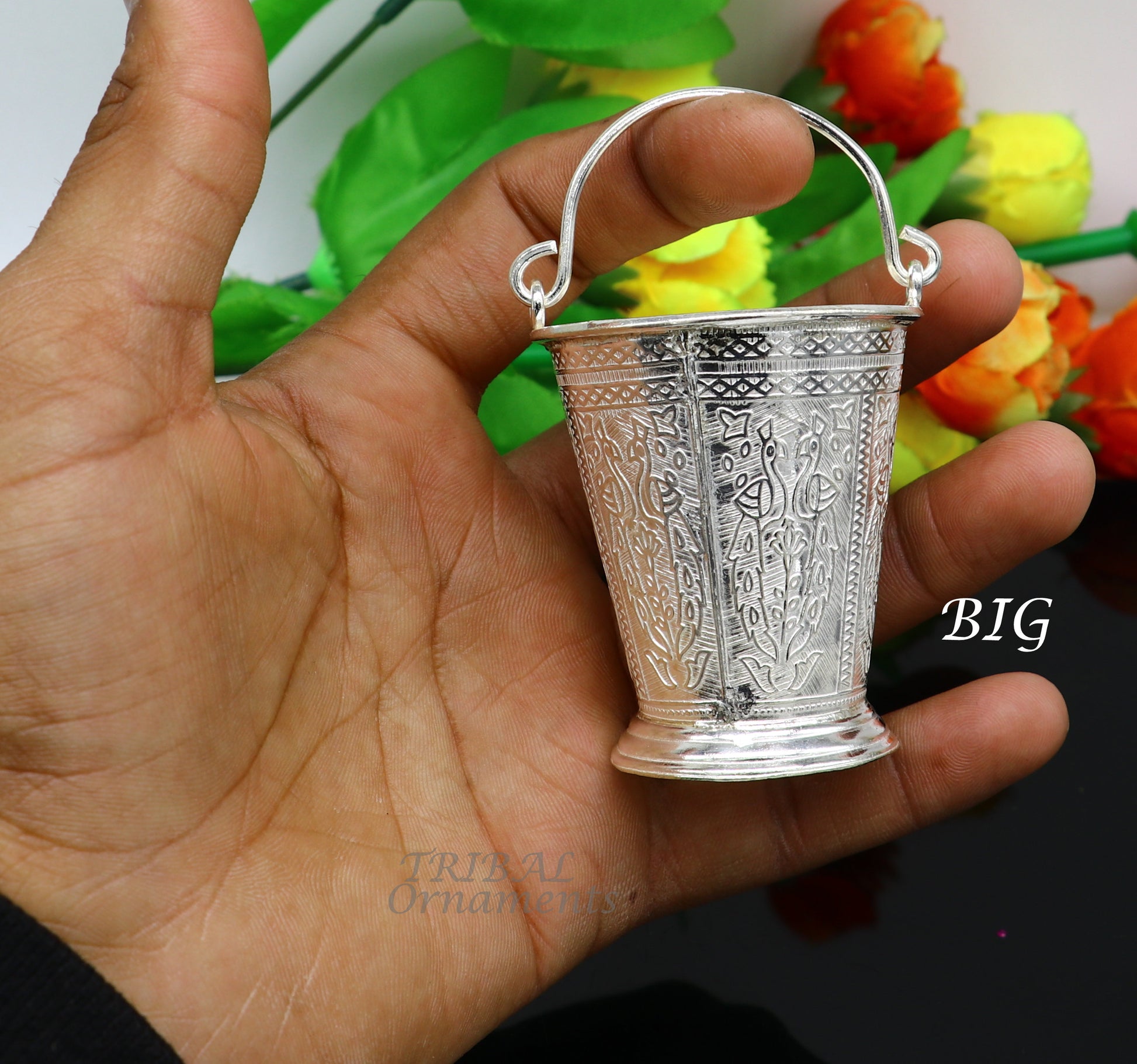 925 sterling silver handmade fabulous vintage style bucket toy for puja or worshipping, Diwali puja article utensils su976 - TRIBAL ORNAMENTS