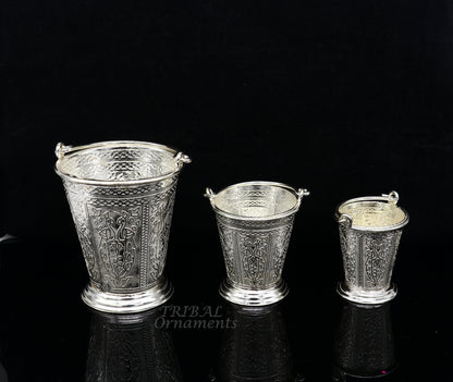 925 sterling silver handmade fabulous vintage style bucket toy for puja or worshipping, Diwali puja article utensils su976 - TRIBAL ORNAMENTS
