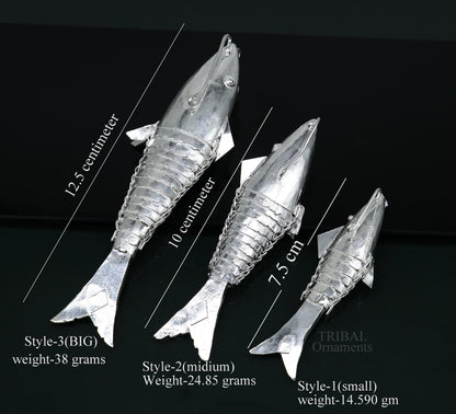 Solid silver handmade silver fish, Lord vishnu avatar Matsya, Silver Puja Fish For Prosperity And Good Luck, best collectible art su676 - TRIBAL ORNAMENTS