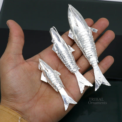 Solid silver handmade silver fish, Lord vishnu avatar Matsya, Silver Puja Fish For Prosperity And Good Luck, best collectible art su676 - TRIBAL ORNAMENTS