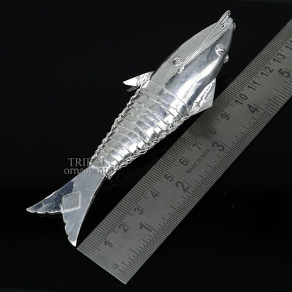 Solid silver handmade silver fish, Lord vishnu avatar Matsya, Silver Puja Fish For Prosperity And Good Luck, best collectible art su676 - TRIBAL ORNAMENTS