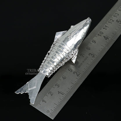Solid silver handmade silver fish, Lord vishnu avatar Matsya, Silver Puja Fish For Prosperity And Good Luck, best collectible art su676 - TRIBAL ORNAMENTS
