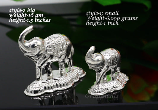 925 Sterling silver handmade upper trunk Elephant statue, puja article figurine, home décor Diwali puja gift su986 - TRIBAL ORNAMENTS