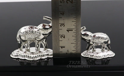 925 Sterling silver handmade upper trunk Elephant statue, puja article figurine, home décor Diwali puja gift su986 - TRIBAL ORNAMENTS