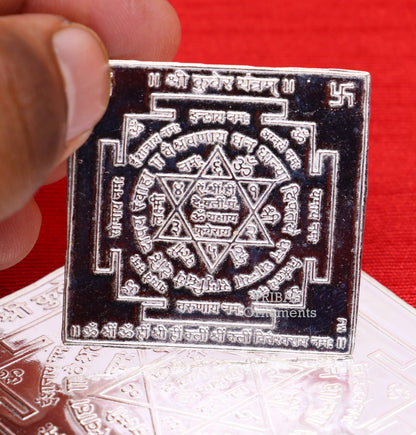 Handmade 925 sterling silver Shree Kuber Yantram for wealth and prosperity, traditional divine silver Yantram for puja and gifting.