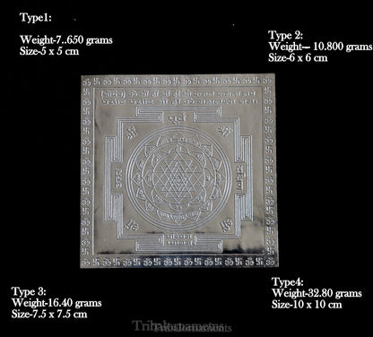 Handmade 925 sterling silver Shree Yantra and Shri Laxmi Yantra for wealth and prosperity, crafted by Tribal Ornaments.