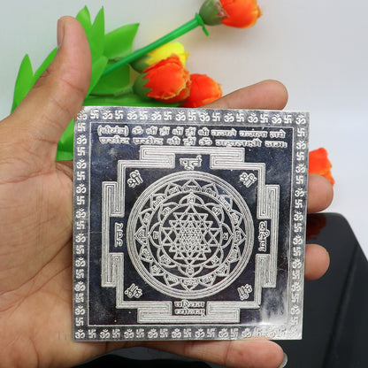 925 sterling silver handmade Shree Yantra and Shri Laxmi Yantra for wealth and prosperity, ideal for puja and gifting.