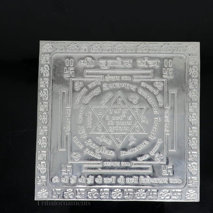 925 silver Shree Kubera Yantra, a divine silver yantra for wealth and prosperity, crafted by Tribal Ornaments.
