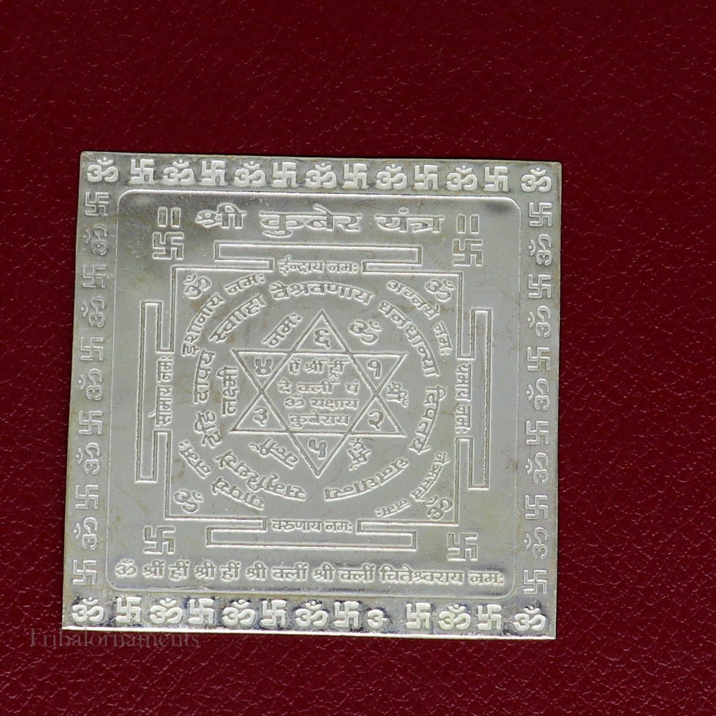 925 sterling silver handmade Shree kubera Yantra, silver holy divine yantra for wealth and prosperity, best puja article gifting su544 - TRIBAL ORNAMENTS