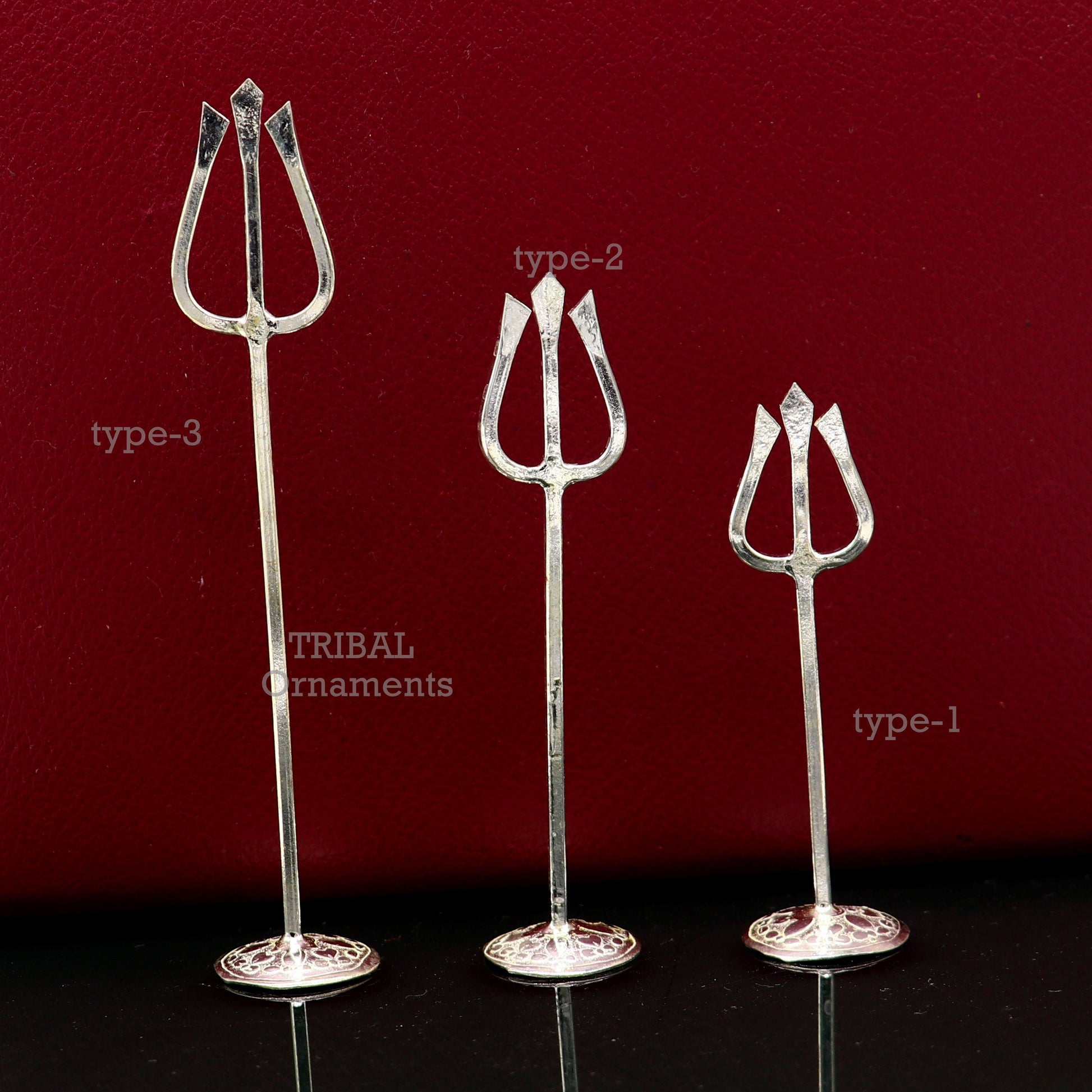 925 sterling silver customized lord Shiva trident with damaru, silver article, silver temple accessories from India, shiva trishul su763 - TRIBAL ORNAMENTS