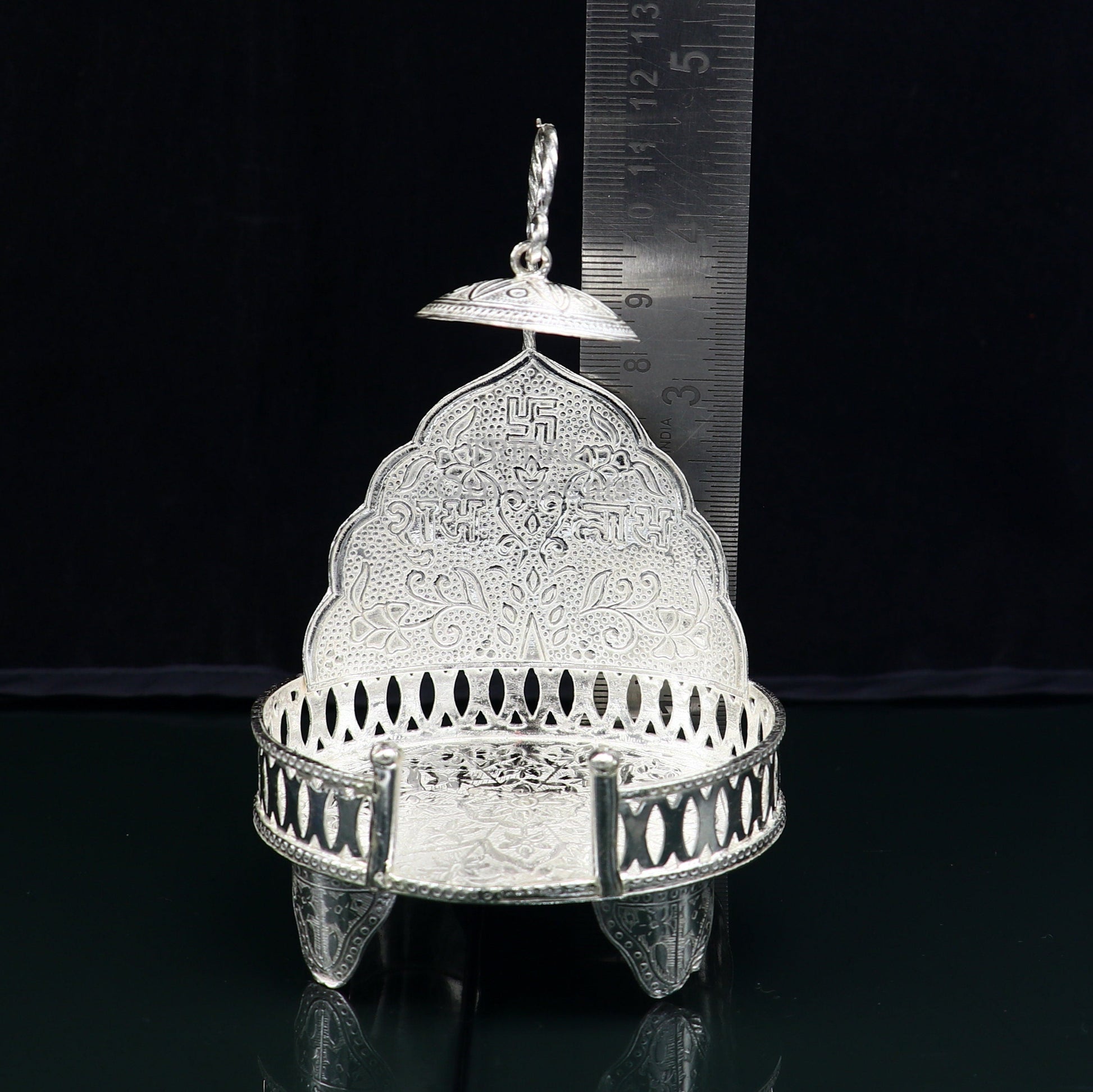 925 sterling silver Handmade Divine Singhasan, idol krishna Bal Gopala throne, god statue's stand chair, temple art puja article su801 - TRIBAL ORNAMENTS