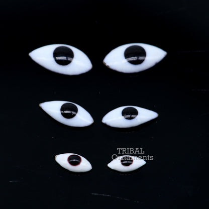 Solid sterling silver Netra or eyes, Amazing Mangla Darshan White clean baby idols eyes, laddu gopala eyes su798 - TRIBAL ORNAMENTS