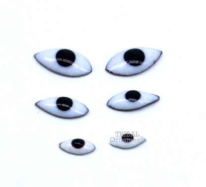 Solid sterling silver Netra or eyes, Amazing Mangla Darshan White clean baby idols eyes, laddu gopala eyes su798 - TRIBAL ORNAMENTS