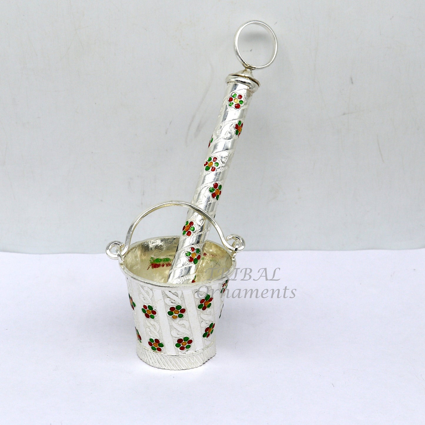 925 sterling silver new trendy Holi special Laddu Gopala colorful water Pichkari and Bucket best gift to Lord Krishna accessories su1010 - TRIBAL ORNAMENTS