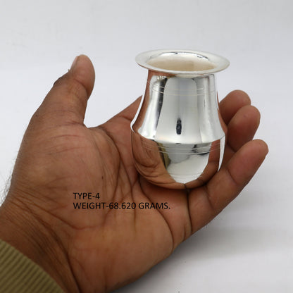 Small handmade Pure 925 sterling silver Kalash pot, traditional Indian puja water or milk vessel, crafted by Tribal Ornaments.