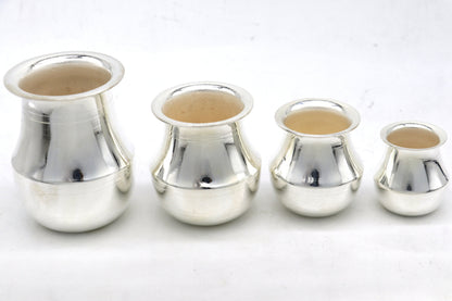 Handmade small plain sterling silver Kalash pot for puja, crafted by Tribal Ornaments, traditional water or milk offering vessel.