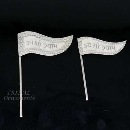 925 sterling silver handmade lork Khatu Shyam Dhwaja or flag, silver "jai shree shyam" flag best way for gifting to idols or kriahna su1016 - TRIBAL ORNAMENTS