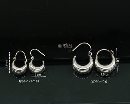 Shiny 925 sterling silver traditional Indian hoop earrings, unisex lightweight trendy style by TRIBAL ORNAMENTS.
