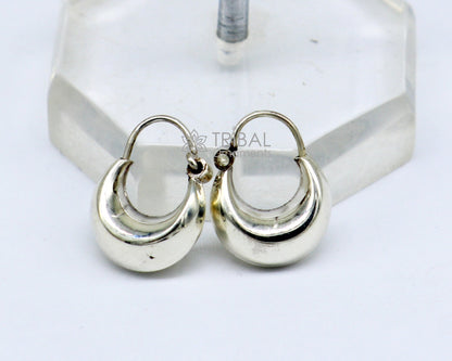 Shiny 925 sterling silver Indian traditional trendy hoops earrings, unisex lightweight plain design by Tribal Ornaments