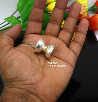 Sterling silver handmade Lord Shiva damaru, small traditional puja article from India, crafted by Tribal Ornaments.