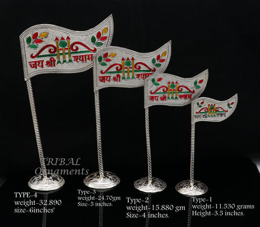 925 sterling silver handmade lork Khatu Shyam Dhwaja or flag, silver "jai shree shyam" flag best way for gifting to idols or kriahna su1018 - TRIBAL ORNAMENTS
