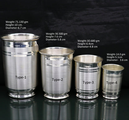 Handmade 999 fine silver water milk glass tumbler and silver baby food dining set by TRIBAL ORNAMENTS.
