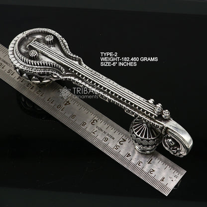 5"OR 6" Maa Saraswati Veena, 925 sterling silver musical instrument Veena for Goddess Sharda, best gifting puja article, Worshipping  art623 - TRIBAL ORNAMENTS