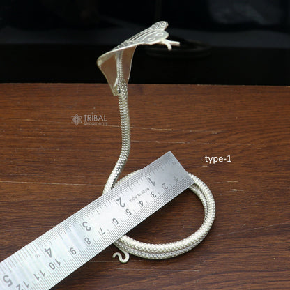 Shiva Snake 925 silver handmade Divine vintage style Small snake or shiva snake for puja or worshipping, solid Diwali puja article su1282 - TRIBAL ORNAMENTS
