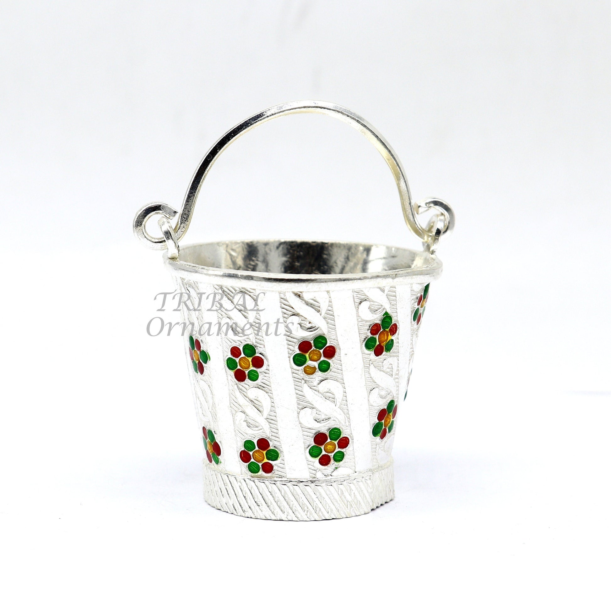 925 sterling silver new trendy Holi special Laddu Gopala colorful water Pichkari and Bucket best gift to Lord Krishna accessories su1012 - TRIBAL ORNAMENTS