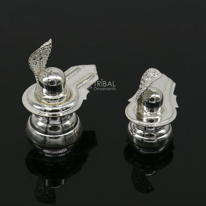 Small handmade 925 sterling silver Lord Shiva lingam for home temple puja, crafted as a decorative silver Shiva shivling accessory.
