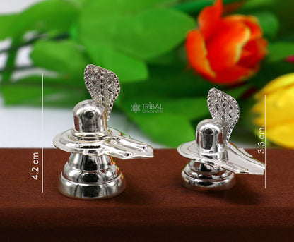 Small handmade 925 sterling silver Lord Shiva lingam for puja, home temple silver shivling, decorative puja accessories.