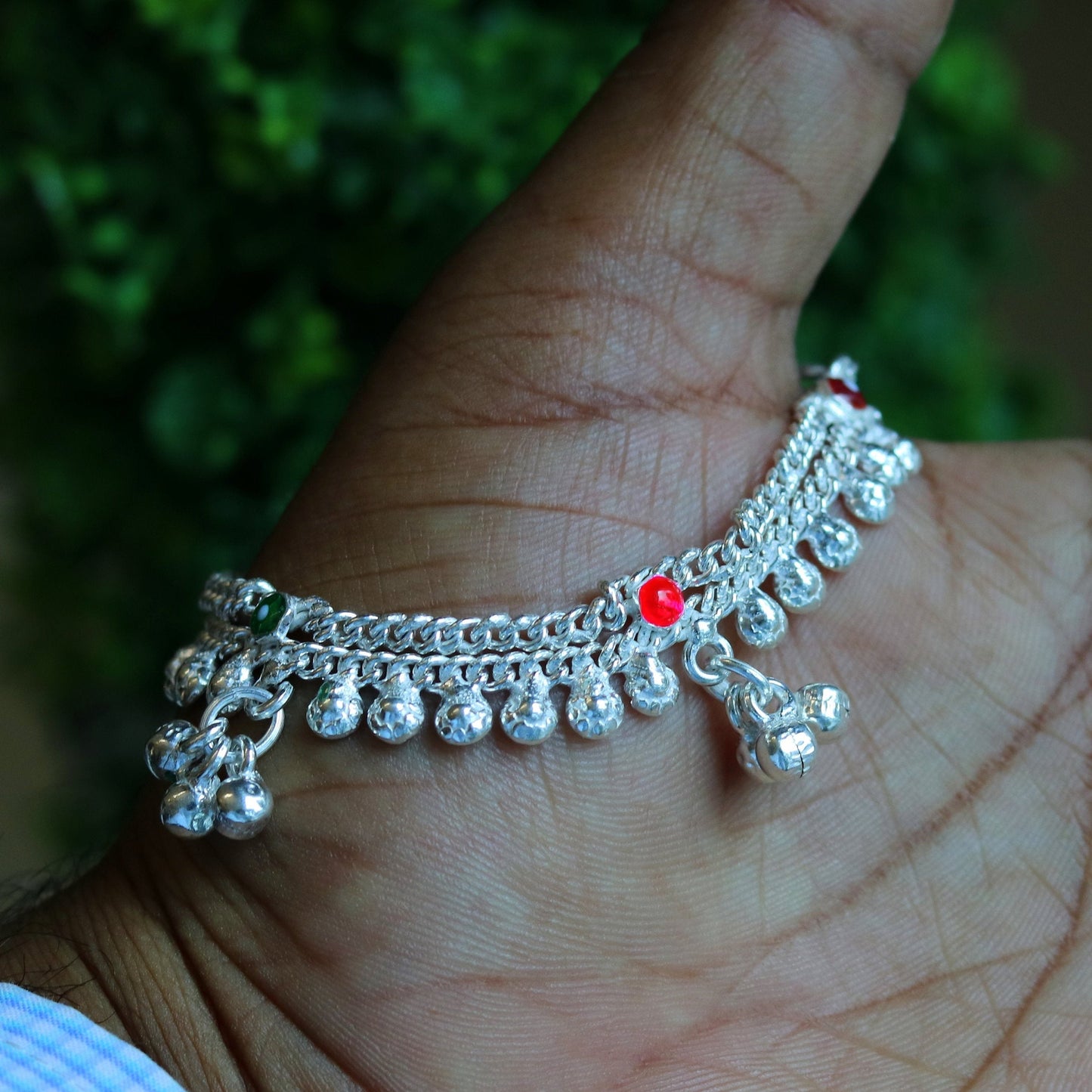 6.0" sterling silver handmade baby kids ankle bracelet noisy sound bells customized charm anklets jewelry belly dance gifting jewelry ank202 - TRIBAL ORNAMENTS