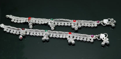Sterling silver handmade baby ankle bracelet with noisy sound bells and customized charm, suitable for kids and belly dance jewelry.
