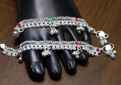 Sterling silver handmade baby ankle bracelet with noisy bells and customized charm, suitable for kids and belly dance jewelry.