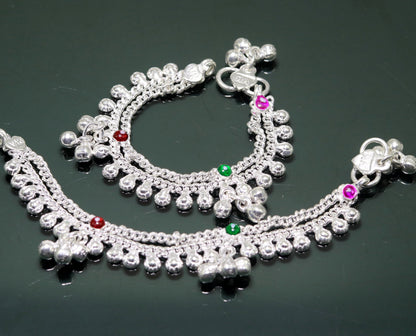 5.2" Sterling silver handmade gorgeous baby ankle bracelet, excellent kids anklets charm foot bracelet customized jewelry india ank206 - TRIBAL ORNAMENTS