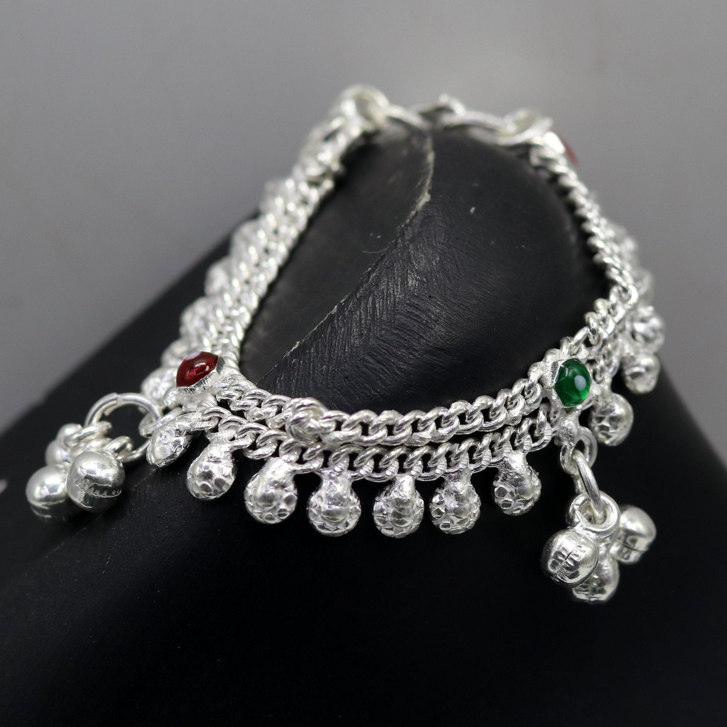 5.2" Sterling silver handmade gorgeous baby ankle bracelet, excellent kids anklets charm foot bracelet customized jewelry india ank206 - TRIBAL ORNAMENTS