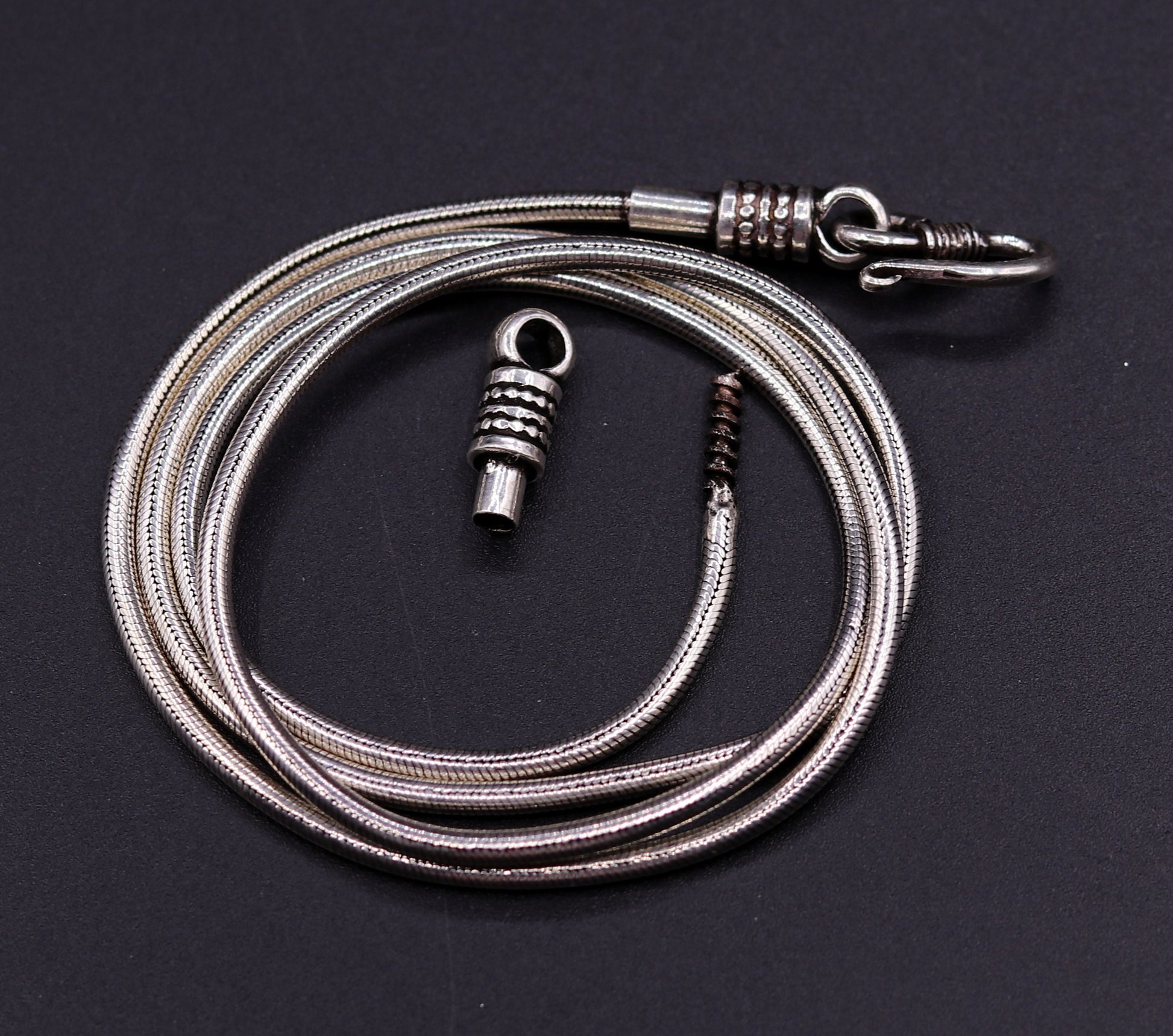 16" to 30" long screw chain 925 sterling silver handmade snake chain pendant chain, necklace chain, oxidized silver chain trendy style cch10 - TRIBAL ORNAMENTS