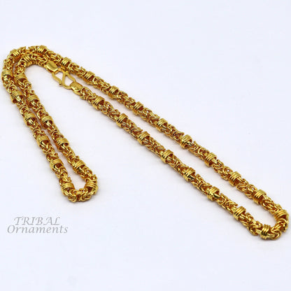 22K yellow gold handmade Byzantine chain necklace by TRIBALORNAMENT, unisex jewelry with 916 hallmark, custom sizes 18-28 inches.