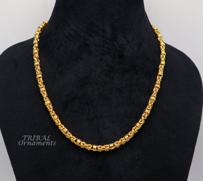 22K yellow gold handmade Byzantine chain necklace by TRIBALORNAMENT, unisex jewelry with hallmarked 916 gold, customizable 18-28 inches.