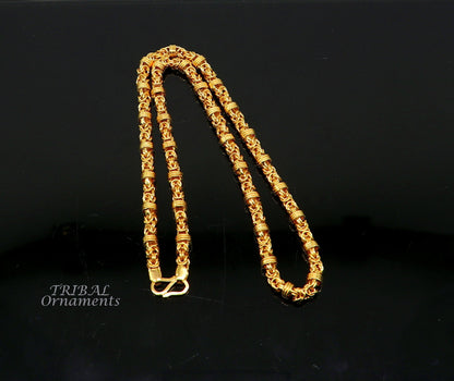 22K yellow gold handmade Byzantine chain necklace by TRIBALORNAMENT, unisex jewelry with hallmarked 916 gold, customizable 18-28 inches