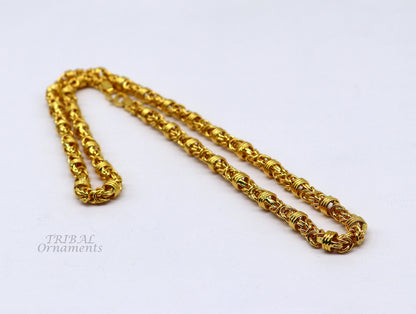 22K yellow gold handmade Byzantine chain necklace by TRIBALORNAMENT, unisex jewelry with 916 hallmark, available in 18-28 inches.